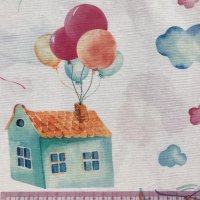 Miniatura de foto de Loneta estampado casas con globos