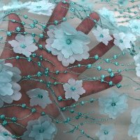 Miniatura de foto de Encaje con flores en relieve turquesa