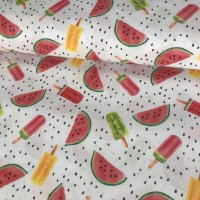 Miniatura de foto de Popelín fondo blanco sandías-helados multicolor