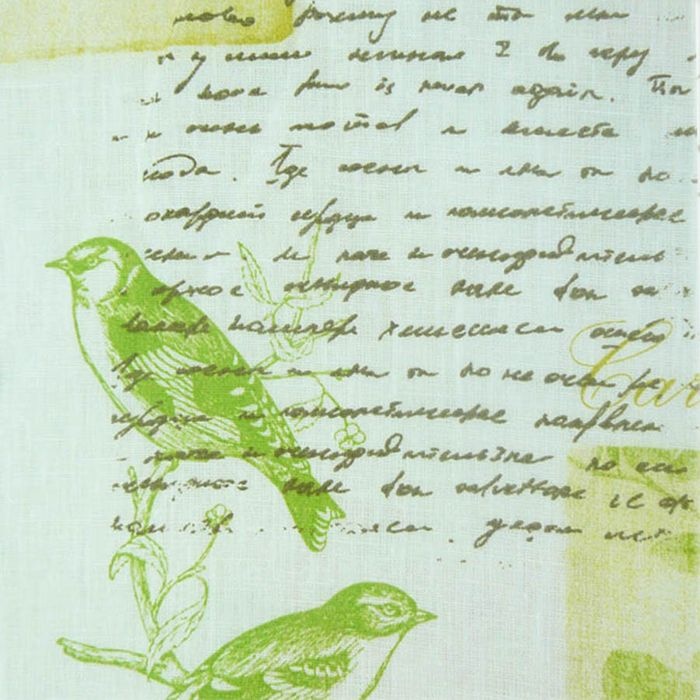 Foto de Tela lino estampado manuscrito flores y pájaros
