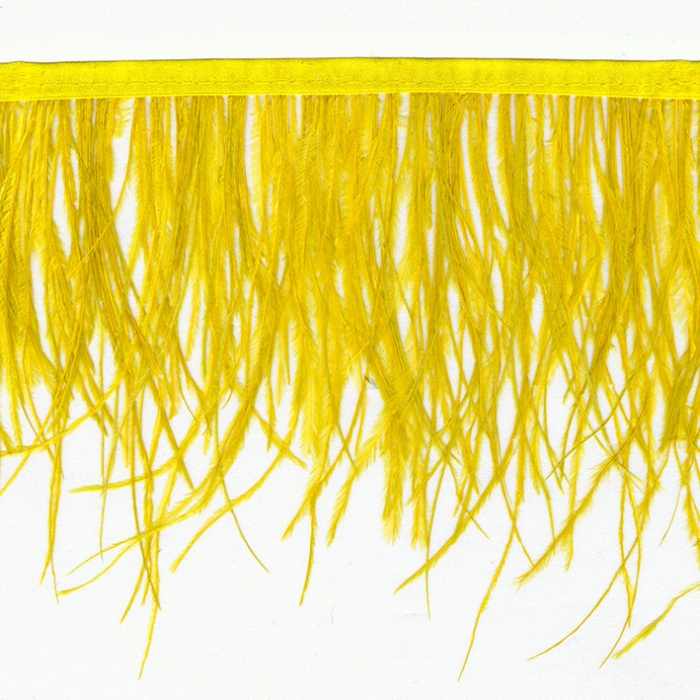 Foto de Fleco plumas avestruz amarillo 15cm