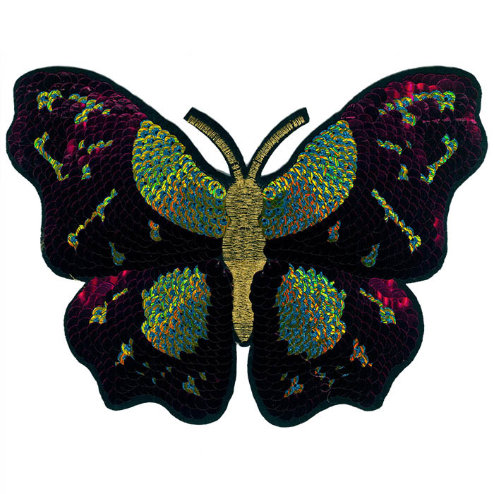 Aplicación mariposa  lentejuelas fuxia 23x17 cm