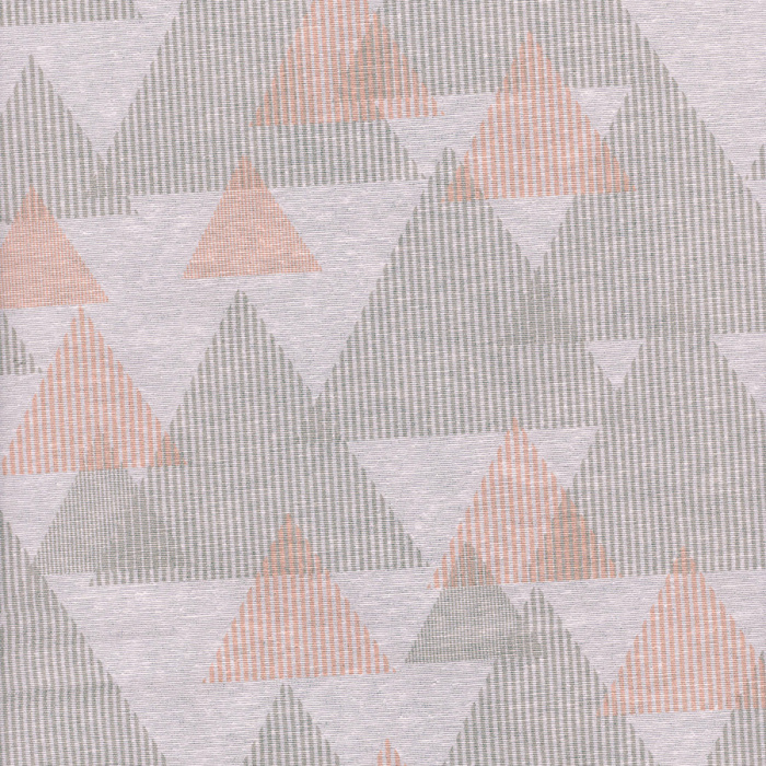 Loneta fondo blanco estampado triángulos naranja y gris