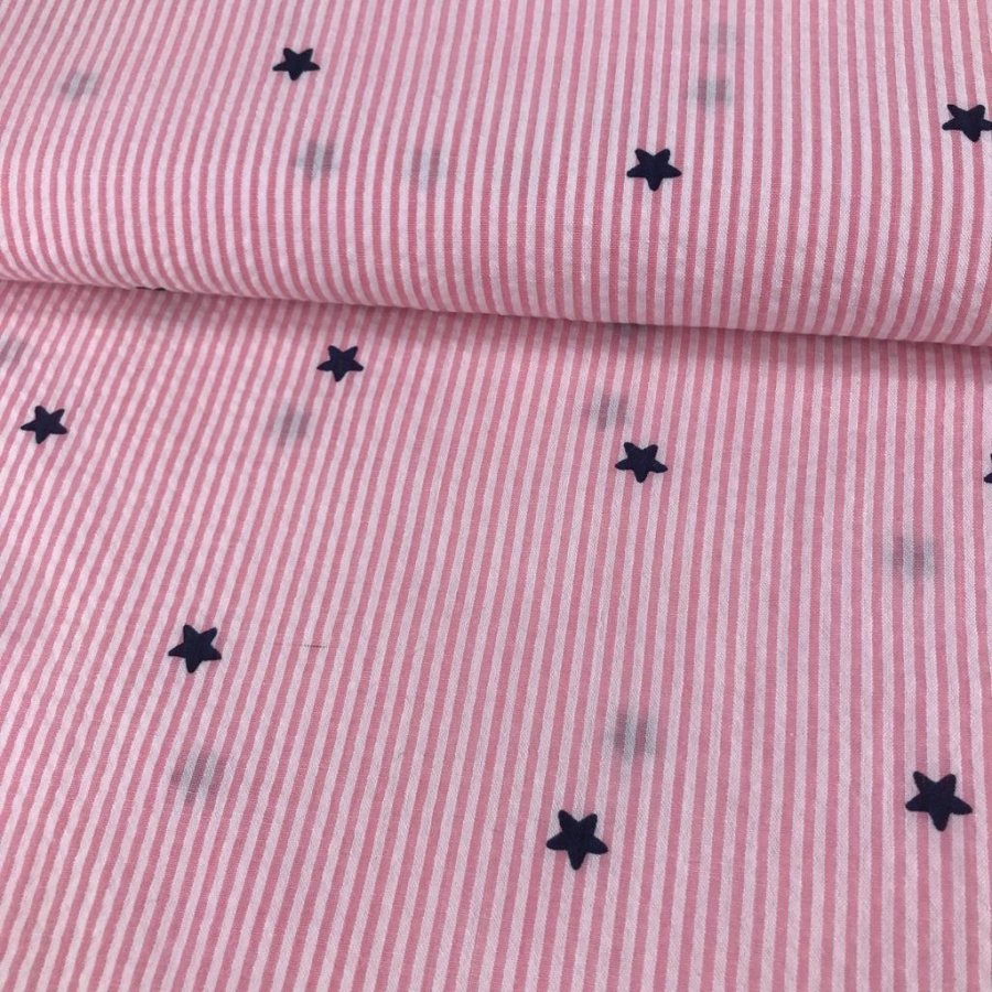 Seersucker estrellas rayas rosa