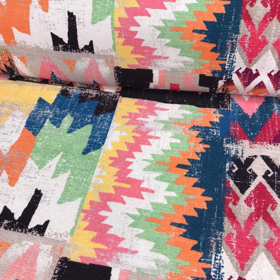 Loneta half panama geométrico azteca multicolor